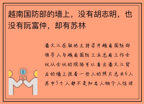 越南国防部的墙上，没有胡志明，也没有阮富仲，却有苏林