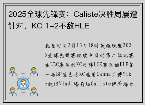 2025全球先锋赛：Caliste决胜局屡遭针对，KC 1-2不敌HLE