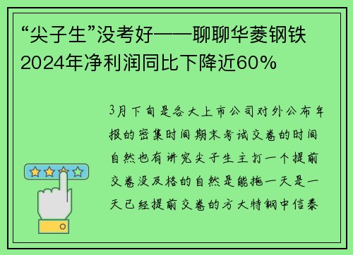 “尖子生”没考好——聊聊华菱钢铁2024年净利润同比下降近60%