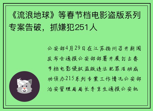 《流浪地球》等春节档电影盗版系列专案告破，抓嫌犯251人