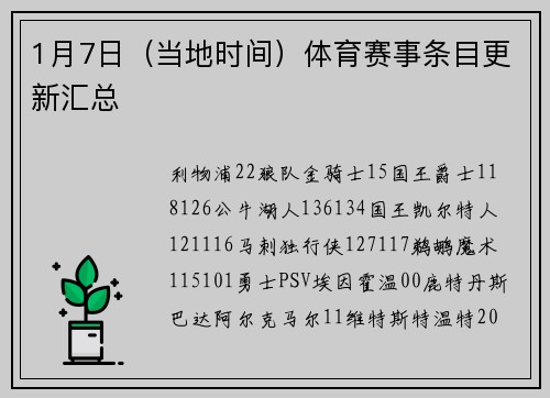 1月7日（当地时间）体育赛事条目更新汇总